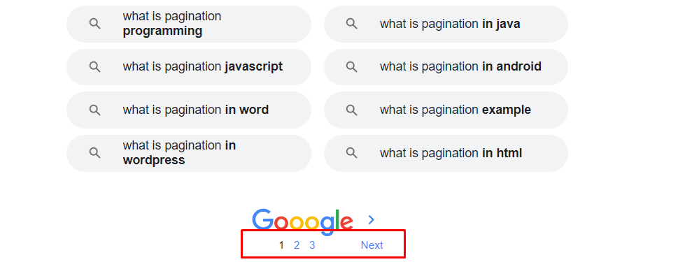 Example of pagination in web development